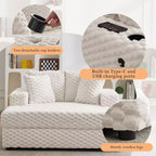 Chaise longue surdimensionnée 152 cm, chaise de lecture rembourrée avec coussins décoratifs, canapé-lit moderne pour salon et chambre, beige