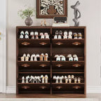Meuble à chaussures 6 tiroirs basculants avec étagères réglables - Motif floral et poignée diamant, Organisateur d'entrée peu encombrant avec dispositif anti-basculement