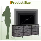 Meuble TV DobleePy 63 avec commode à 9 tiroirs, meuble TV pour téléviseurs de 55 à 70 pouces, meuble de rangement en tissu pour salon et chambre, cadre en métal
