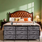 Meuble TV DobleePy 63 avec commode à 9 tiroirs, meuble TV pour téléviseurs de 55 à 70 pouces, meuble de rangement en tissu pour salon et chambre, cadre en métal
