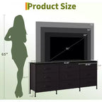 Meuble TV DobleePy 63 avec commode à 9 tiroirs, meuble TV pour téléviseurs de 55 à 70 pouces, meuble de rangement en tissu pour salon et chambre, cadre en métal