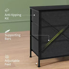Meuble TV DobleePy 63 avec commode à 9 tiroirs, meuble TV pour téléviseurs de 55 à 70 pouces, meuble de rangement en tissu pour salon et chambre, cadre en métal