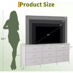 Meuble TV DobleePy 63 avec commode à 9 tiroirs, meuble TV pour téléviseurs de 55 à 70 pouces, meuble de rangement en tissu pour salon et chambre, cadre en métal