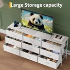 Meuble TV DobleePy 63 avec commode à 9 tiroirs, meuble TV pour téléviseurs de 55 à 70 pouces, meuble de rangement en tissu pour salon et chambre, cadre en métal
