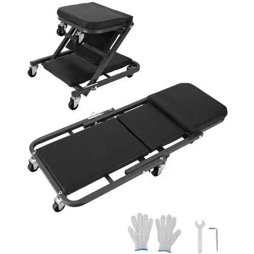 2-in-1 Collapsible Mechanic Creeper Seat, Adjustable Rolling Garage Workshop Chair, 330 LBS Capacity, 6 Swivel Wheels, Steel Frame, for Car Repair