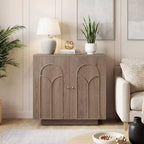 30.3 H in. Accent Cabinet Office Storage Cabinet with 1 Shelf and Gold Trim, Arched Doors