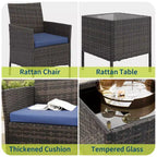 Ensemble de mobilier de patio 3 pièces COZONY avec 2 chaises en rotin et 1 table basse en verre, ensemble de conversation extérieur pour balcon, jardin, sièges de piscine