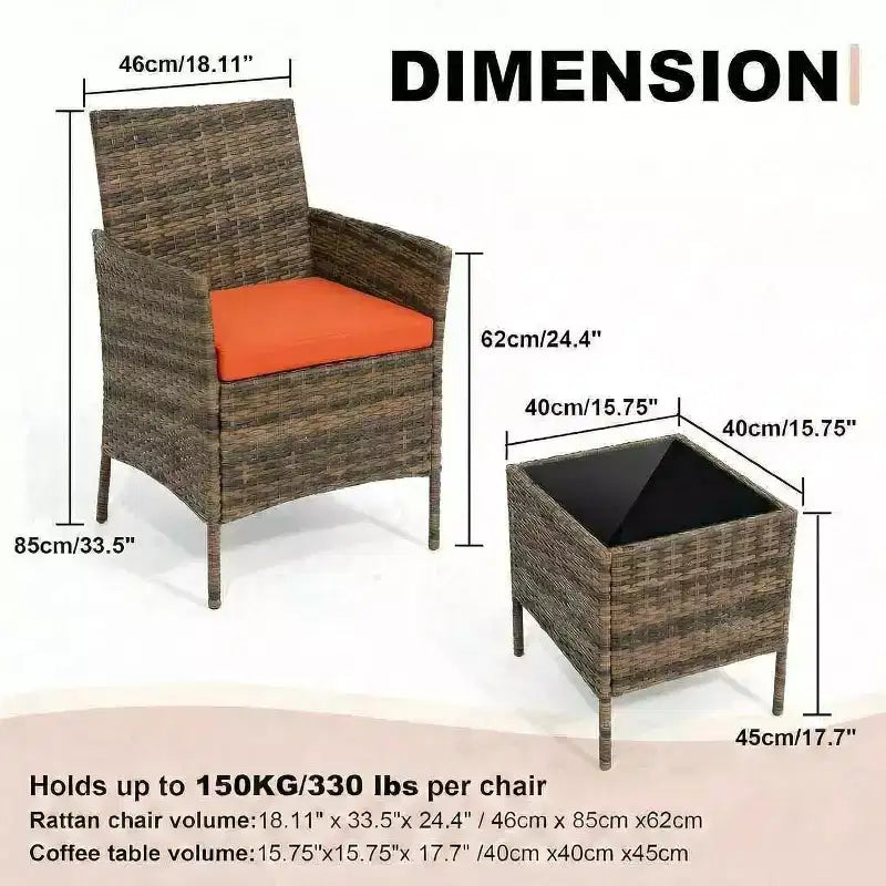 Ensemble de mobilier de patio 3 pièces COZONY avec 2 chaises en rotin et 1 table basse en verre, ensemble de conversation extérieur pour balcon, jardin, sièges de piscine