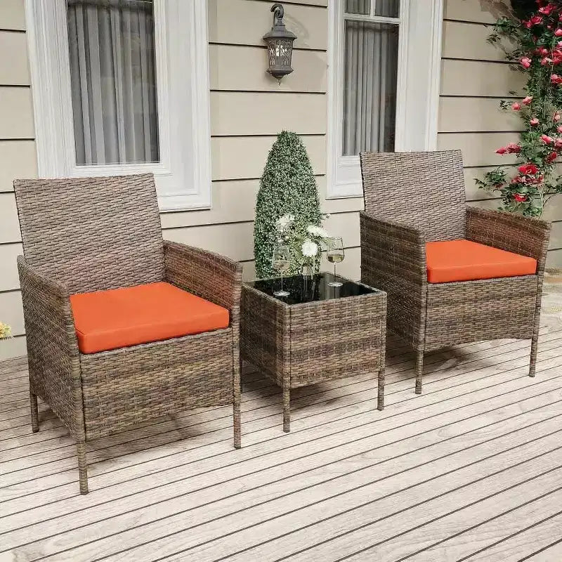 Ensemble de mobilier de patio 3 pièces COZONY avec 2 chaises en rotin et 1 table basse en verre, ensemble de conversation extérieur pour balcon, jardin, sièges de piscine
