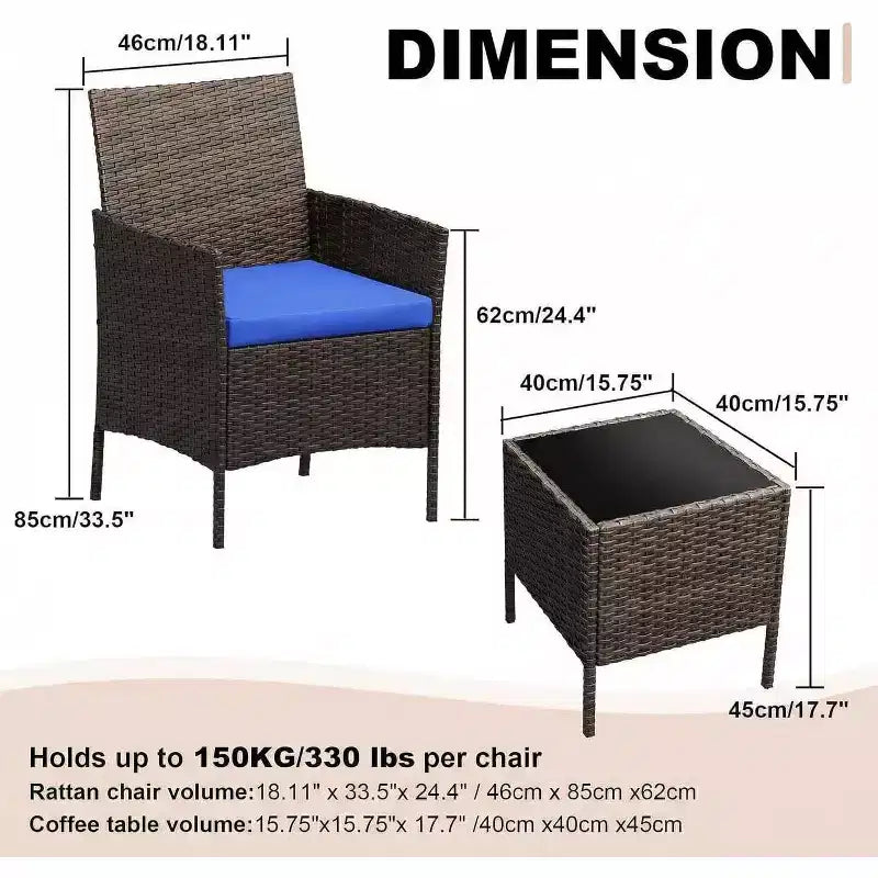 Ensemble de mobilier de patio 3 pièces COZONY avec 2 chaises en rotin et 1 table basse en verre, ensemble de conversation extérieur pour balcon, jardin, sièges de piscine