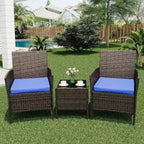 Ensemble de mobilier de patio 3 pièces COZONY avec 2 chaises en rotin et 1 table basse en verre, ensemble de conversation extérieur pour balcon, jardin, sièges de piscine