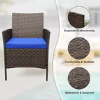 Ensemble de mobilier de patio 3 pièces COZONY avec 2 chaises en rotin et 1 table basse en verre, ensemble de conversation extérieur pour balcon, jardin, sièges de piscine