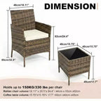 Ensemble de mobilier de patio 3 pièces COZONY avec 2 chaises en rotin et 1 table basse en verre, ensemble de conversation extérieur pour balcon, jardin, sièges de piscine