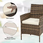 Ensemble de mobilier de patio 3 pièces COZONY avec 2 chaises en rotin et 1 table basse en verre, ensemble de conversation extérieur pour balcon, jardin, sièges de piscine