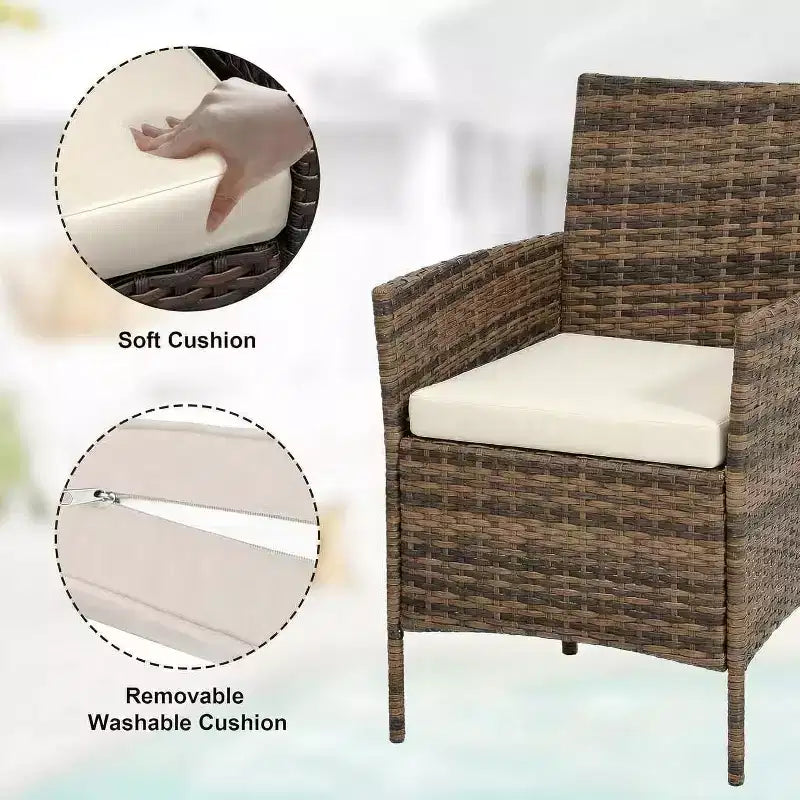 Ensemble de mobilier de patio 3 pièces COZONY avec 2 chaises en rotin et 1 table basse en verre, ensemble de conversation extérieur pour balcon, jardin, sièges de piscine