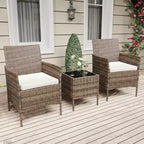 Ensemble de mobilier de patio 3 pièces COZONY avec 2 chaises en rotin et 1 table basse en verre, ensemble de conversation extérieur pour balcon, jardin, sièges de piscine