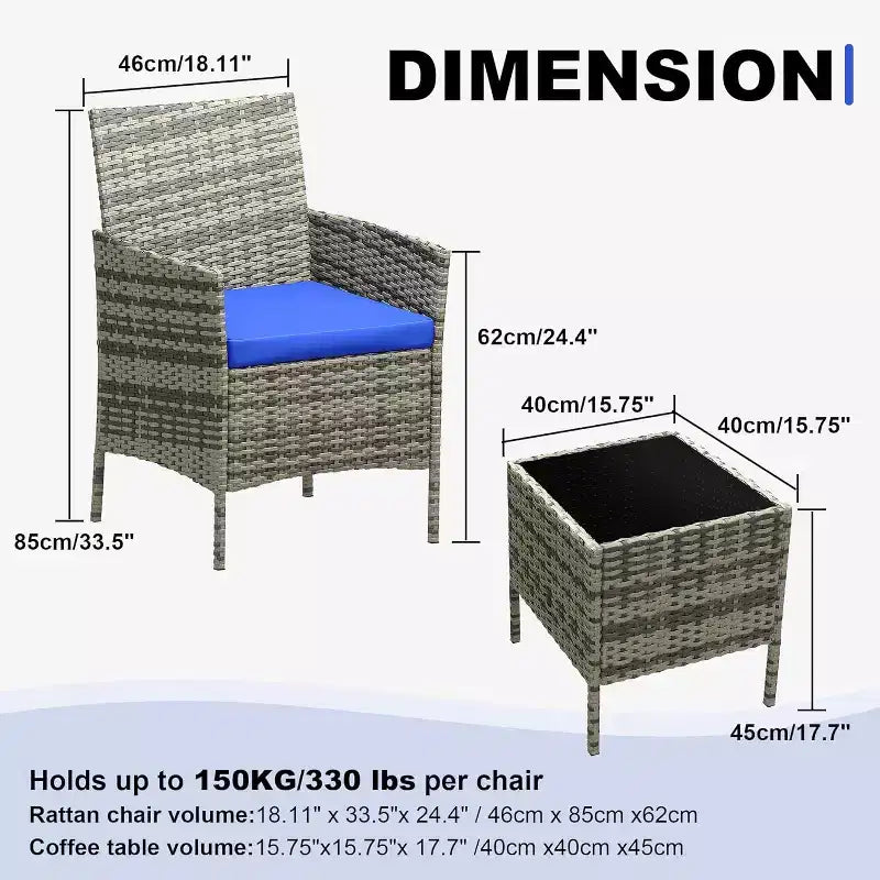 Ensemble de mobilier de patio 3 pièces COZONY avec 2 chaises en rotin et 1 table basse en verre, ensemble de conversation extérieur pour balcon, jardin, sièges de piscine