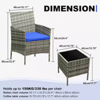 Ensemble de mobilier de patio 3 pièces COZONY avec 2 chaises en rotin et 1 table basse en verre, ensemble de conversation extérieur pour balcon, jardin, sièges de piscine