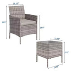 Ensemble de mobilier de patio 3 pièces COZONY avec 2 chaises en rotin et 1 table basse en verre, ensemble de conversation extérieur pour balcon, jardin, sièges de piscine