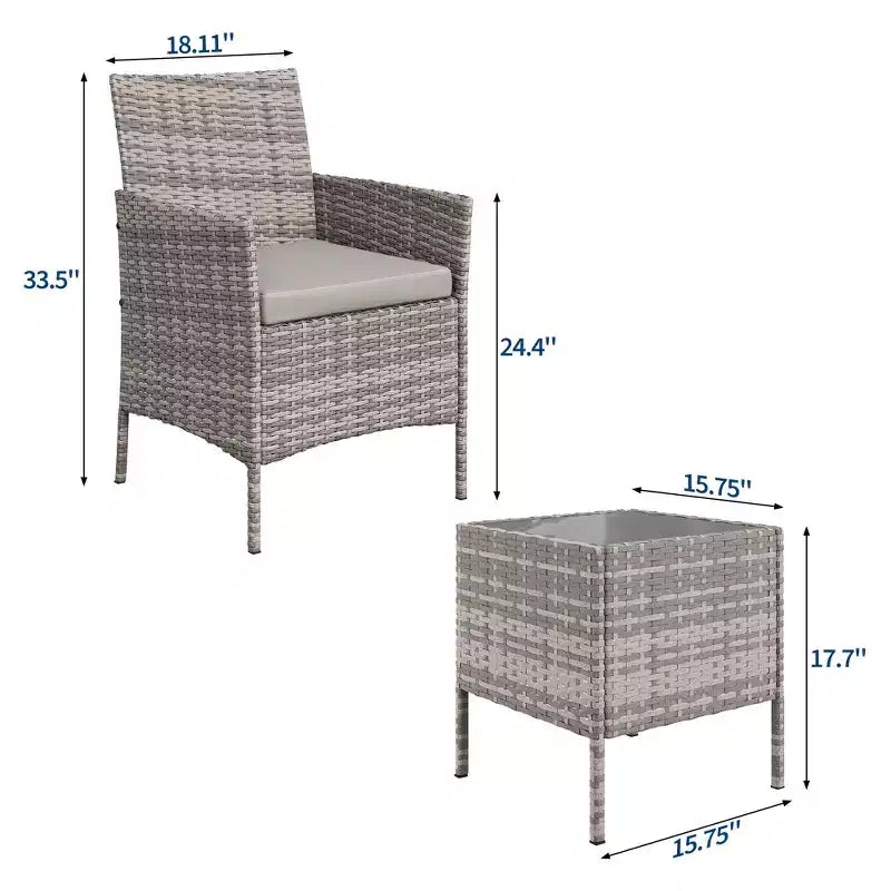 Ensemble de mobilier de patio 3 pièces COZONY avec 2 chaises en rotin et 1 table basse en verre, ensemble de conversation extérieur pour balcon, jardin, sièges de piscine