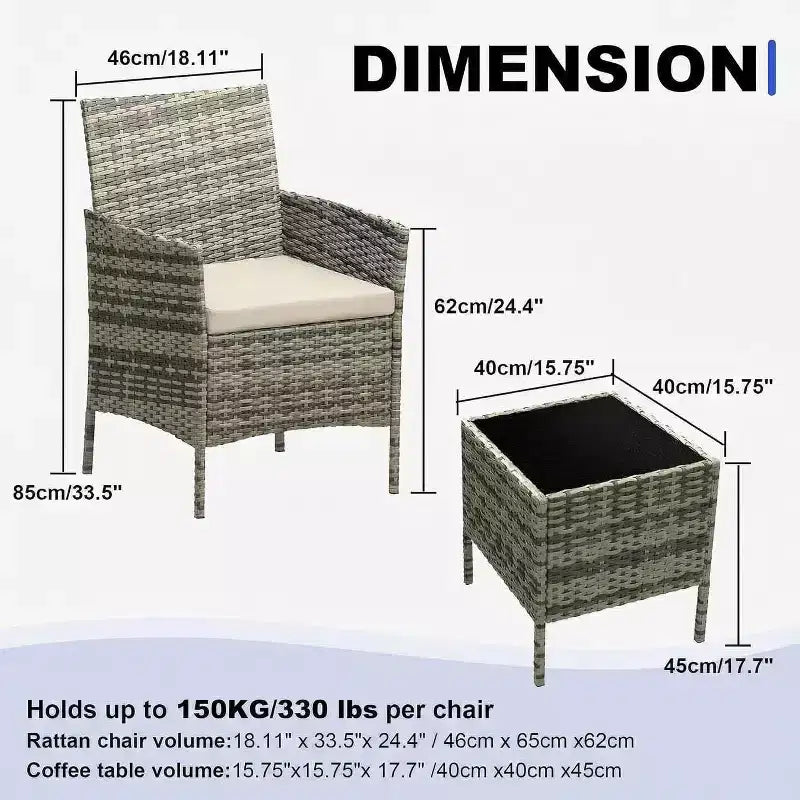 Ensemble de mobilier de patio 3 pièces COZONY avec 2 chaises en rotin et 1 table basse en verre, ensemble de conversation extérieur pour balcon, jardin, sièges de piscine