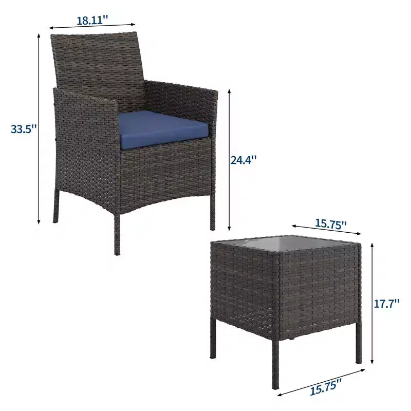 Ensemble de mobilier de patio 3 pièces COZONY avec 2 chaises en rotin et 1 table basse en verre, ensemble de conversation extérieur pour balcon, jardin, sièges de piscine