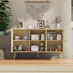 Meuble en rotin, buffet avec 3 portes et étagères réglables, buffet pour couloir, entrée, salon ou cuisine