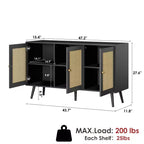 Meuble en rotin, buffet avec 3 portes et étagères réglables, buffet pour couloir, entrée, salon ou cuisine