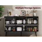 Meuble en rotin, buffet avec 3 portes et étagères réglables, buffet pour couloir, entrée, salon ou cuisine