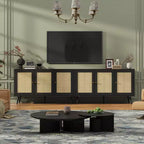Meuble en rotin, buffet avec 3 portes et étagères réglables, buffet pour couloir, entrée, salon ou cuisine