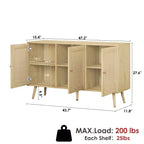 Meuble en rotin, buffet avec 3 portes et étagères réglables, buffet pour couloir, entrée, salon ou cuisine