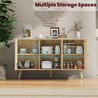 Meuble en rotin, buffet avec 3 portes et étagères réglables, buffet pour couloir, entrée, salon ou cuisine