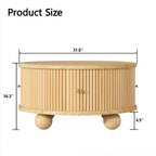 Table basse ronde Whisen 31,8 po avec rangement à porte coulissante dissimulée et base cannelée pour salon