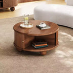 Table basse ronde Whisen 31,8 po avec rangement à porte coulissante dissimulée et base cannelée pour salon