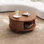 Table basse ronde Whisen 31,8 po avec rangement à porte coulissante dissimulée et base cannelée pour salon