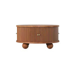 Table basse ronde Whisen 31,8 po avec rangement à porte coulissante dissimulée et base cannelée pour salon