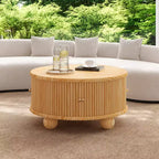 Table basse ronde Whisen 31,8 po avec rangement à porte coulissante dissimulée et base cannelée pour salon