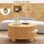 Table basse ronde Whisen 31,8 po avec rangement à porte coulissante dissimulée et base cannelée pour salon
