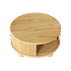 Table basse ronde Whisen 31,8 po avec rangement à porte coulissante dissimulée et base cannelée pour salon