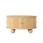 Table basse ronde Whisen 31,8 po avec rangement à porte coulissante dissimulée et base cannelée pour salon