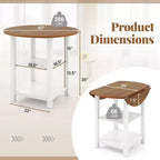 Costway Table de salle à manger ronde pliante à abattants avec 2 étagères pour petits espaces