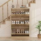 Meuble à chaussures Acekool Oak Fluted avec 3 tiroirs basculants, étagère réglable, organisateur étroit pour couloir et chambre à coucher