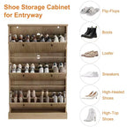 Meuble à chaussures Acekool Oak Fluted avec 3 tiroirs basculants, étagère réglable, organisateur étroit pour couloir et chambre à coucher