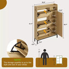 Meuble à chaussures 4 niveaux Acekool en rotin avec 3 tiroirs basculants, organiseur d'entrée peu encombrant pour couloir et placard