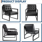 Fauteuil d'appoint moderne du milieu du siècle, fauteuil rembourré en cuir PU avec coussin épais et cadre métallique robuste, fauteuil de salon rétro pour chambre à coucher