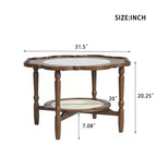 Table basse Whisen en forme de pétale avec plateau en verre craquelé et étagère de rangement à deux niveaux en rotin - Noyer