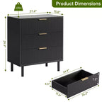 Commode cannelée à 3 tiroirs, lot de 2 commodes en bois, commode de rangement avec pieds en métal et dispositif anti-basculement pour chambre à coucher et salon, noir