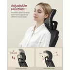 VASAGLE Chaise de Bureau Ergonomique en Maille avec Support Lombaire et Appui-tête Réglables, Fonction d'Inclinaison 90-105°, Siège Large, Accoudoirs Relevables