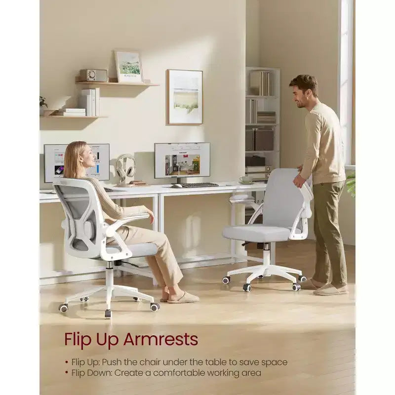 VASAGLE Chaise de Bureau Ergonomique en Maille avec Support Lombaire Réglable, Fonction d'Inclinaison 90-105°, Siège Large, Accoudoirs Relevables