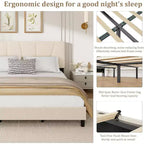 Cadre de lit plateforme capitonné à motif géométrique beige King Size DobleePy, tête de lit réglable, support à lattes en bois, pas besoin de sommier tapissier
